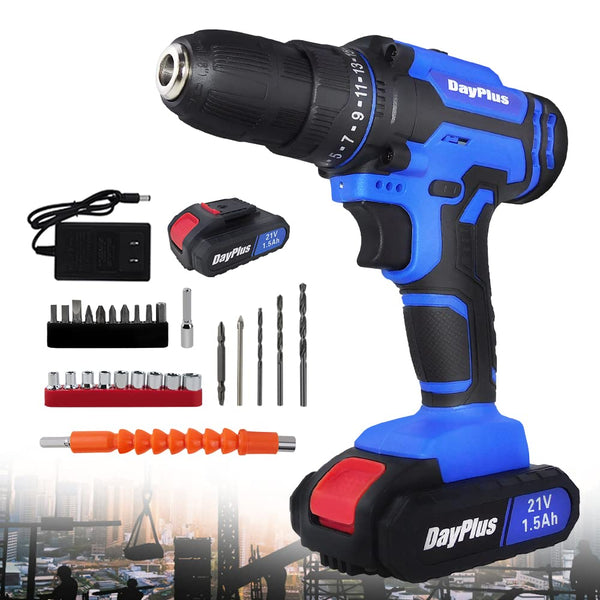 Cordless Drill Driver Set Electric Power Drill Set with 1 Battery & Charger